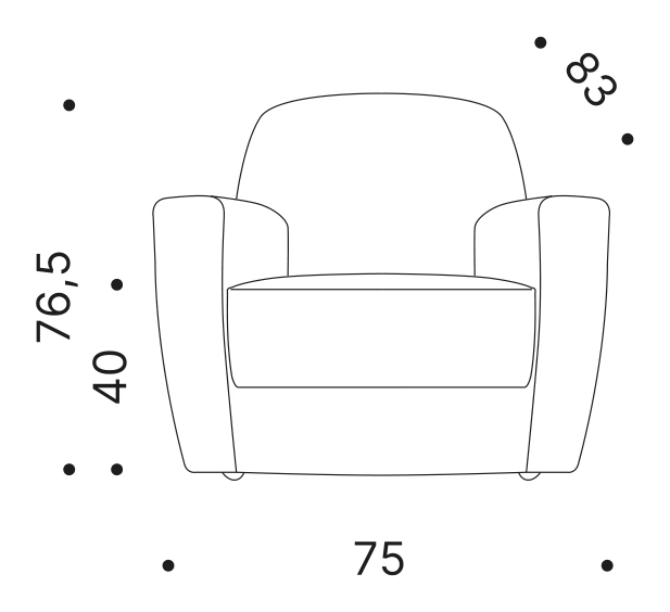 Vigilius Armchair by Driade, size drawing