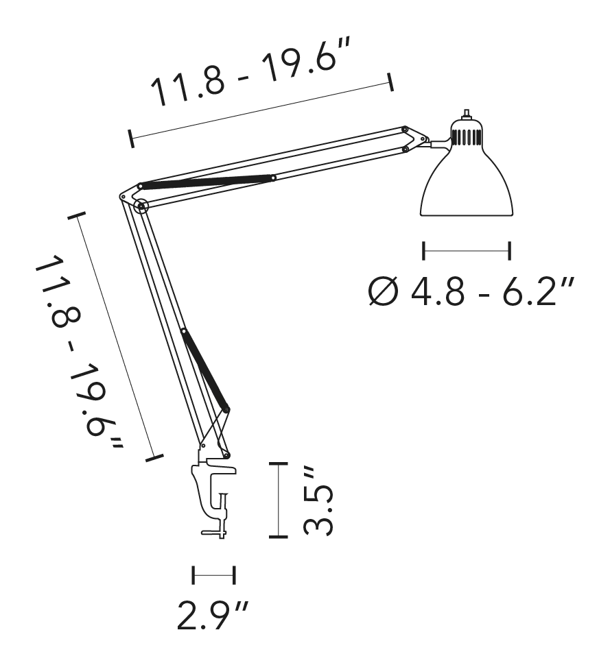 Naska Clamp Table Lamp by Fontana Arte, size drawing