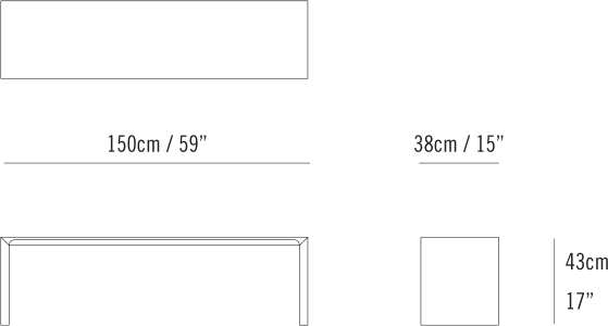 Radii Bench by Bensen, size drawing: Radii Bench 150