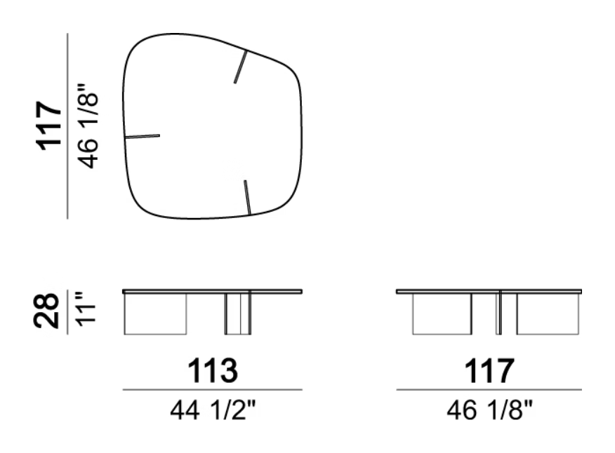 Rumors Coffee Table by Arketipo, size drawing 2