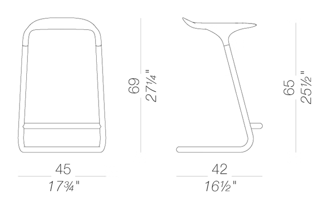 Cross S451 Stool by LaPalma, size drawing
