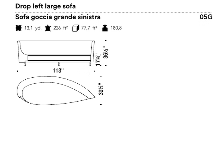 New-Tone Sofa by Moroso, size drawing: Drop left large sofa