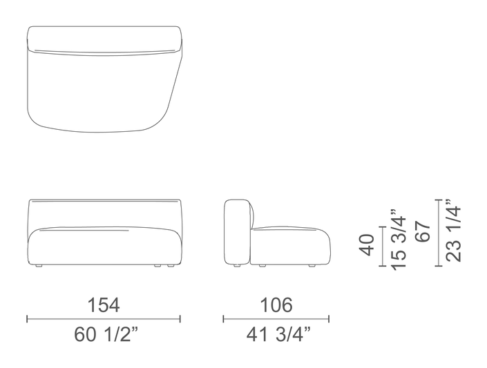 Litos Sofa by Cappellini, size drawing: LT_6