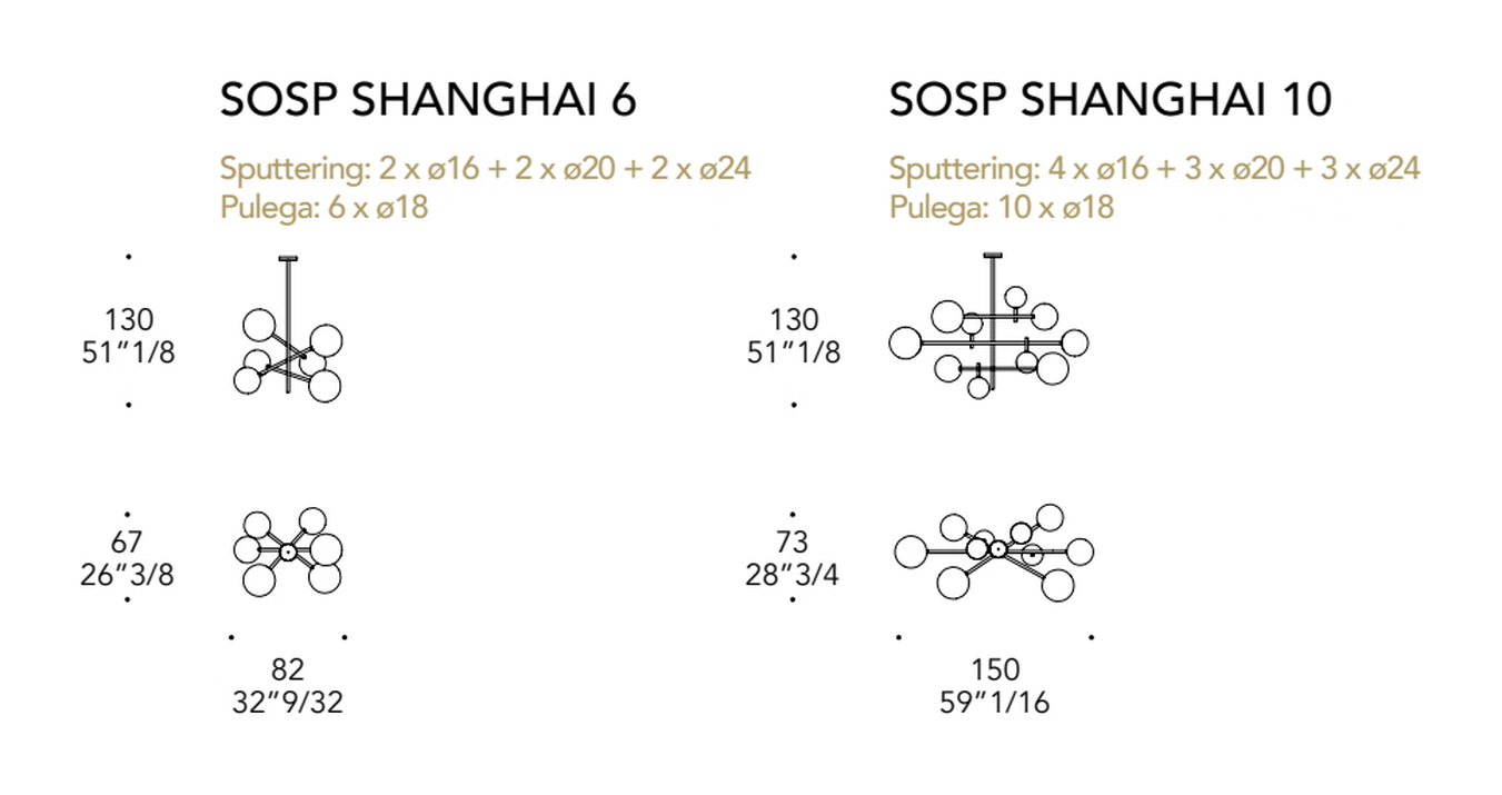 Bulles XL Shanghai Pendant Lamp by Reflex, size drawing