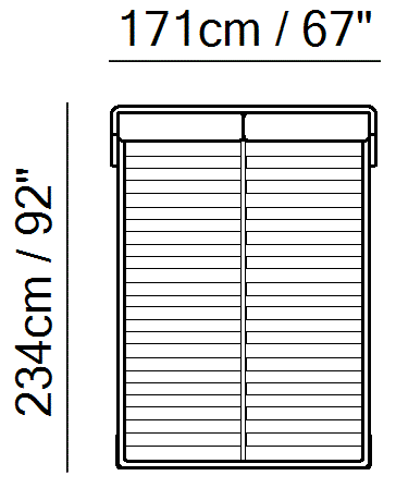 Fenice Bed by Natuzzi Italia: Storage bed split mesh 152X203, outline drawing with sizes