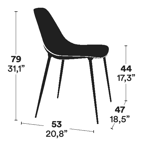 Mammamia Raw Chair by Opinion Ciatti, size drawing