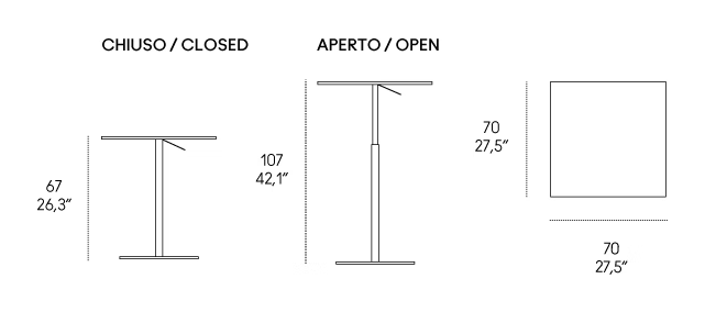 T2 Squared Bistro Table by Casamania, size drawing