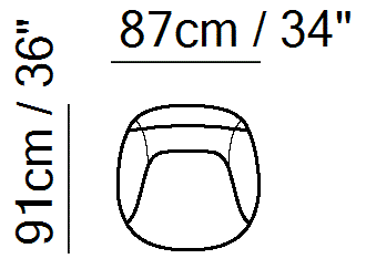 Luna Armchair by Natuzzi Italia: Swivel chair, outline drawing with sizes