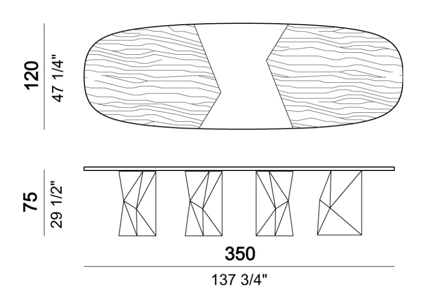Elements Dining Table by Arketipo, size drawing