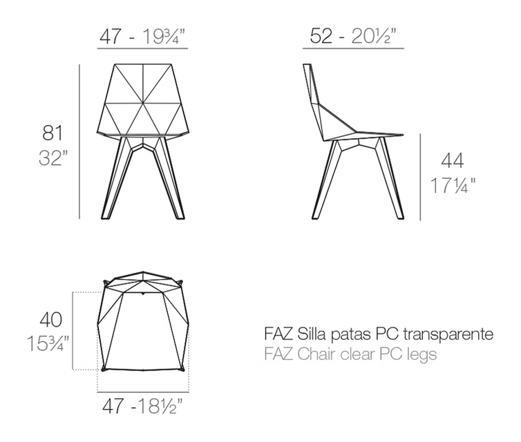 Faz Chair by Vondom, size drawing
