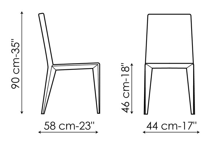 Filly Chair by Bonaldo, size drawing: Filly up