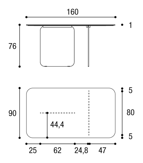 Air Soft Table by Lago, size drawing: 2205G · 2205X