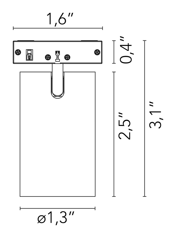 Light Shadow Spot Track Module by Flos, size drawing