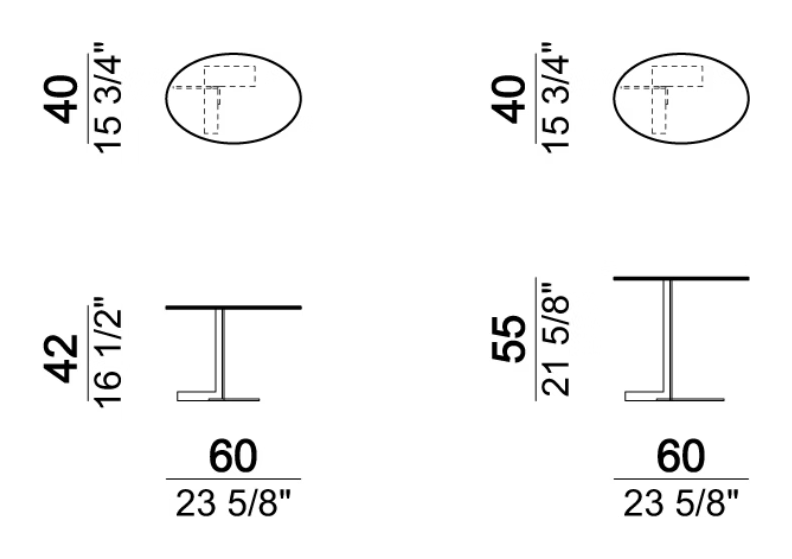 Lith Coffee Table by Arketipo, size drawing: Small table