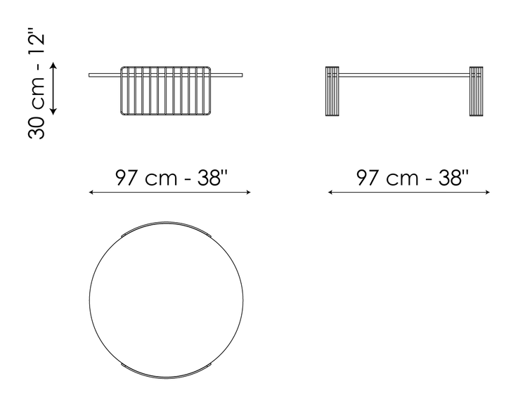 Harpe Coffee Table by Bonaldo, size drawing: Harpe Ø97 x H30