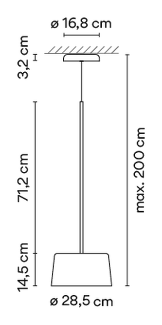 Tube Free Ceiling and Pendant Lamps by Vibia, size drawing: Model 6165