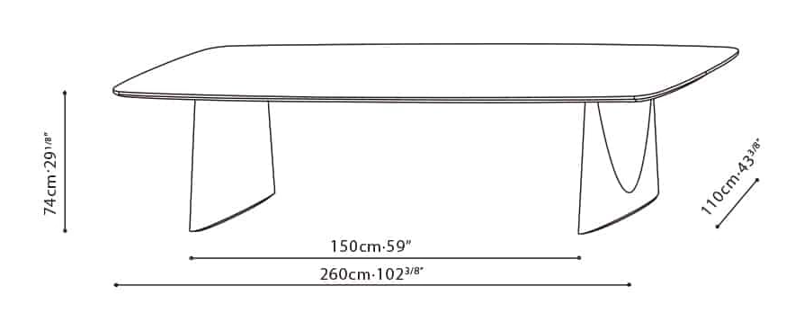 Olive Dining Table by Camerich, size drawing: C05H0904