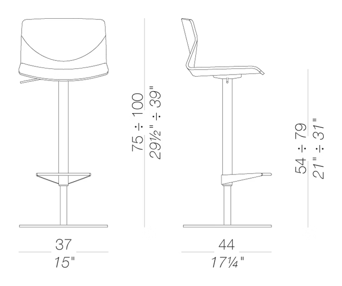 Kai S39 Stool by LaPalma, size drawing