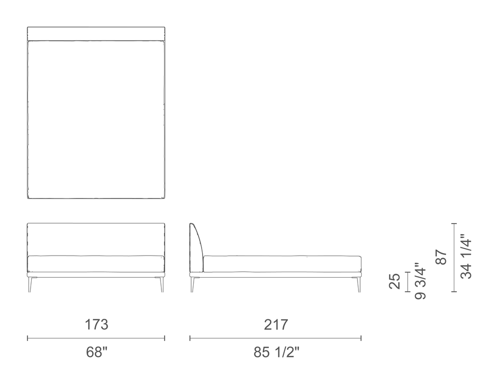 Bed by Cappellini, size drawing: NB_170