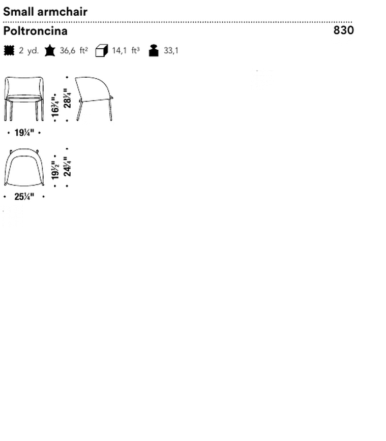 Yumi Armchair by Moroso, size drawing: Small armchair