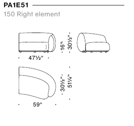 Pacific Sofa by Moroso, size drawing: 150 Right element