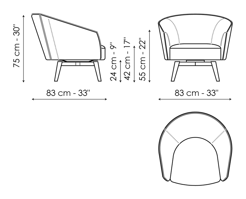 Bruno Armchair by Bonaldo, size drawing: Bruno - feet