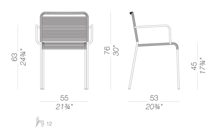 Aria S43 Outdoor Chair by LaPalma, size drawing