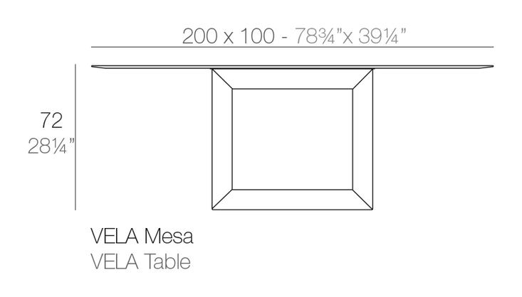 Vela Dining Table by Vondom, size drawing