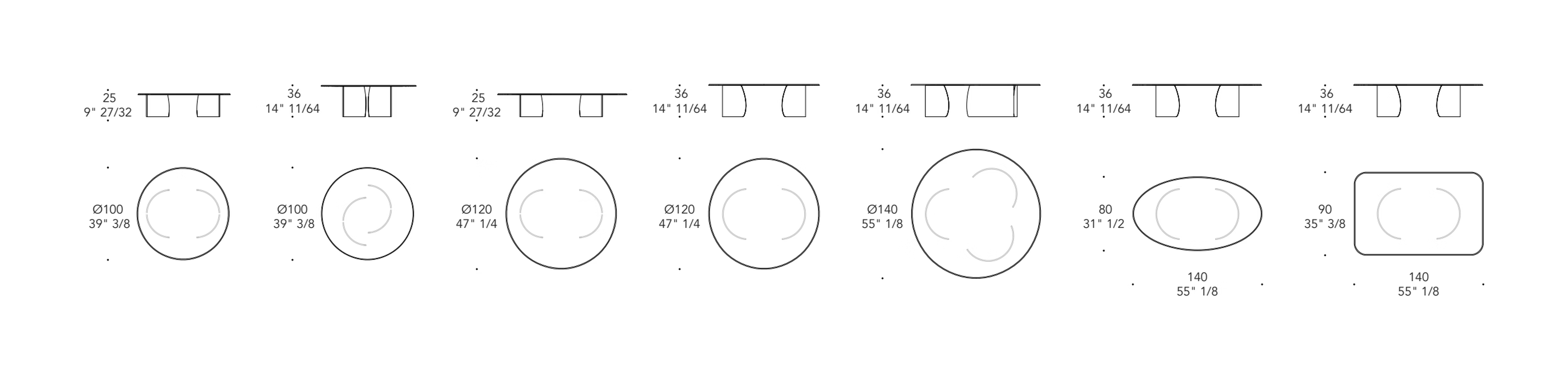 Petalo 40 Acqua Coffee Table by Reflex, size drawing