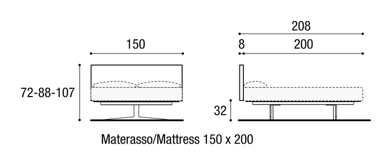 Steel Bed by Lago, size drawing: 1701