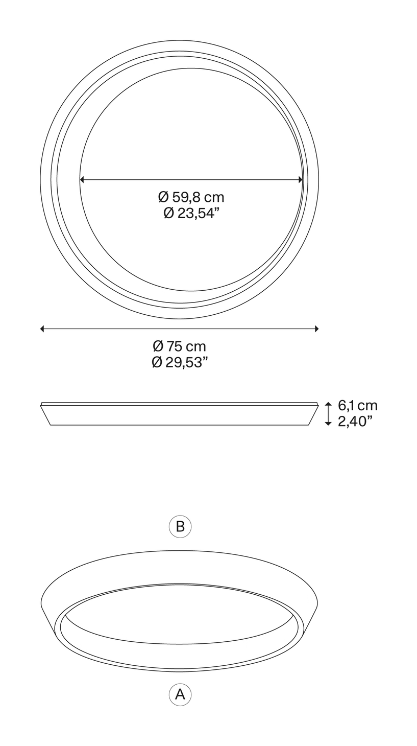 Tidal Ceiling Lamp by Lodes, size drawing: Tidal 75