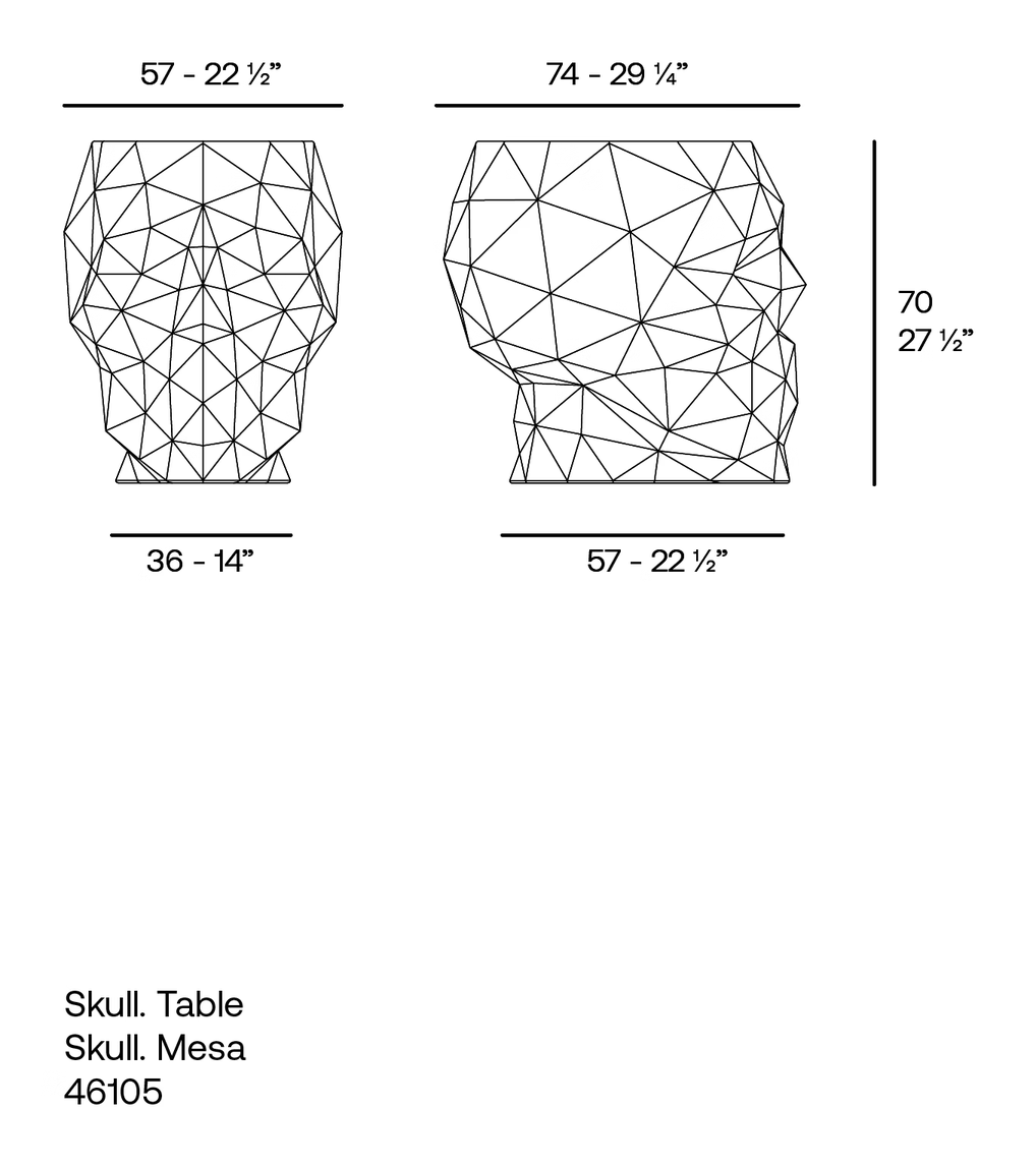 Skull Table by Vondom, size drawing