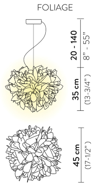 Veli Foliage Pendant Lamp by Slamp, size drawing: Veli Suspension Small