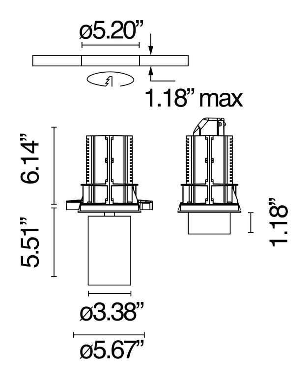 UT Downlight Ø86 by Flos, size drawing: UT Downlight No Trim Ø 86