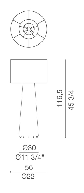 Big Shadow Floor Lamp by Cappellini, size drawing: PO_9810