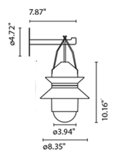 Santorini Wall Lamp by Marset, size drawing: Santorini + Bracket