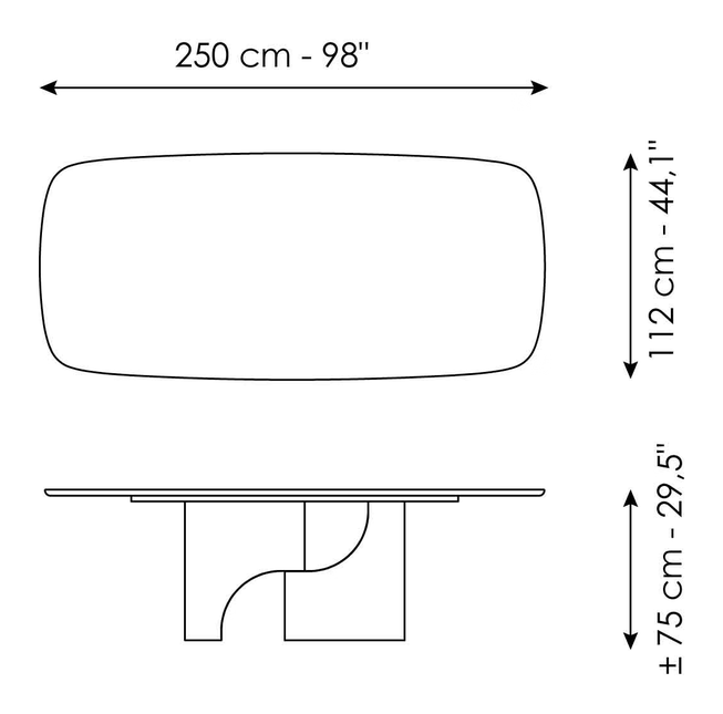 Taijitu Dining Table by Bonaldo, size drawing 3