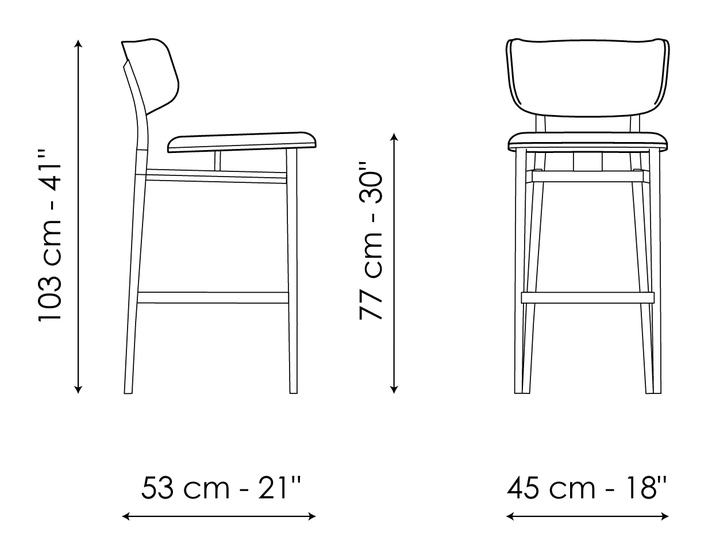 Noor Too Stool by Bonaldo, size drawing: Noor too H 77