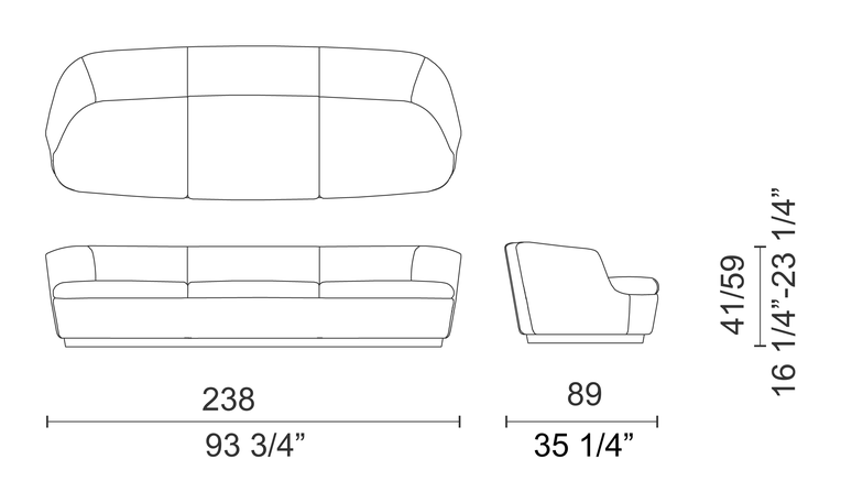 Orla Sofa by Cappellini, size drawing: ORL3