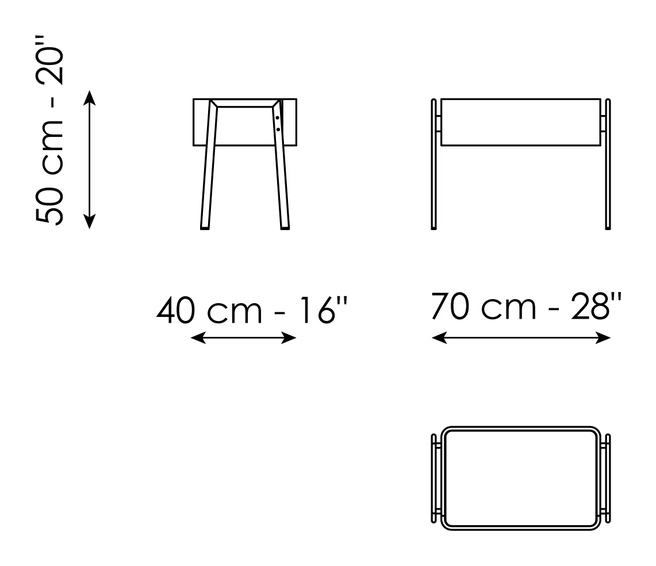 Partout Bedside Table by Bonaldo, size drawing: Partout 70