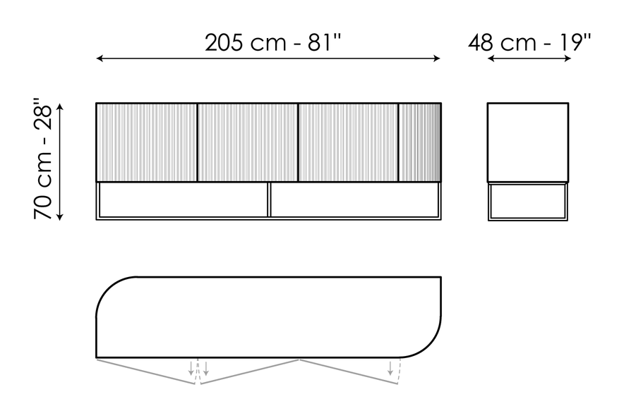 Dune Sideboard by Bonaldo, size drawing: Dune