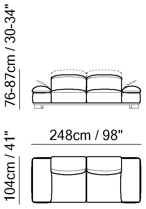 Adam Sectional by Natuzzi Italia: Three-seater sofa, outline drawing with sizes