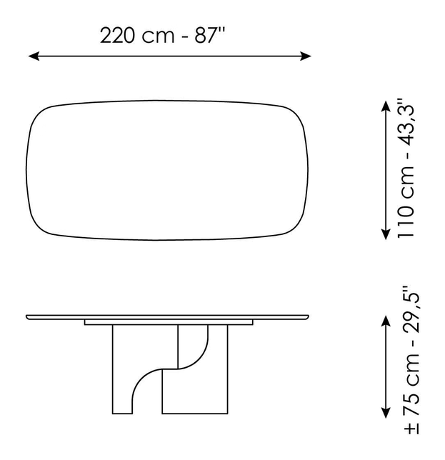 Taijitu Dining Table by Bonaldo, size drawing 2