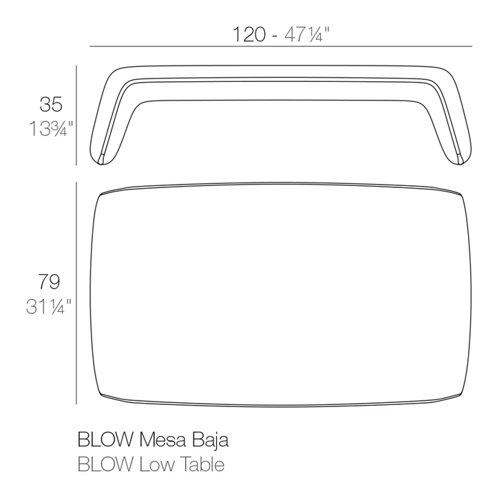 Blow Coffee Table 120 × 79 × 35 by Vondom, size drawing