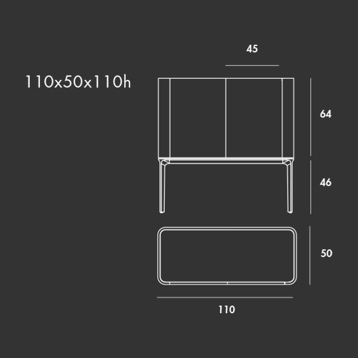 Slim Two-Door Sideboard by Sovet, size drawing: H 110