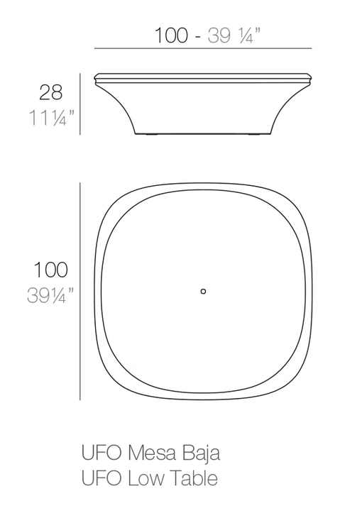 UFO Coffee Table 100 × 100 × 28 by Vondom, size drawing