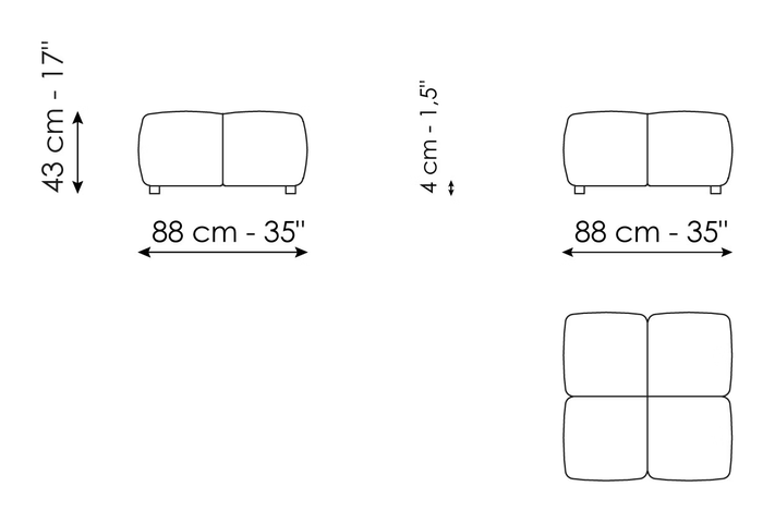 Brik Sofa by Bonaldo, size drawing: Pouf 88