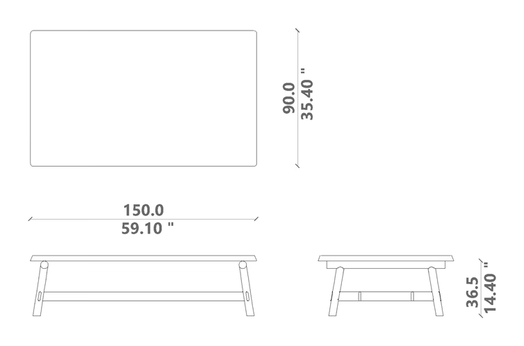 Hydra Coffee Table by Talenti, size drawing: 150 × 90