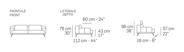 Bovisa Sofa by Nicoline, size drawing: Front and side views