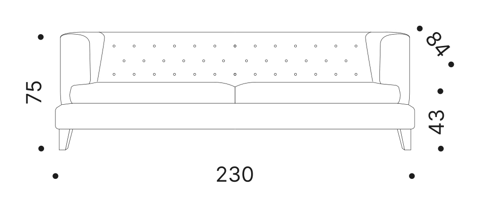 Hall Sofa by Driade, size drawing: D80026C